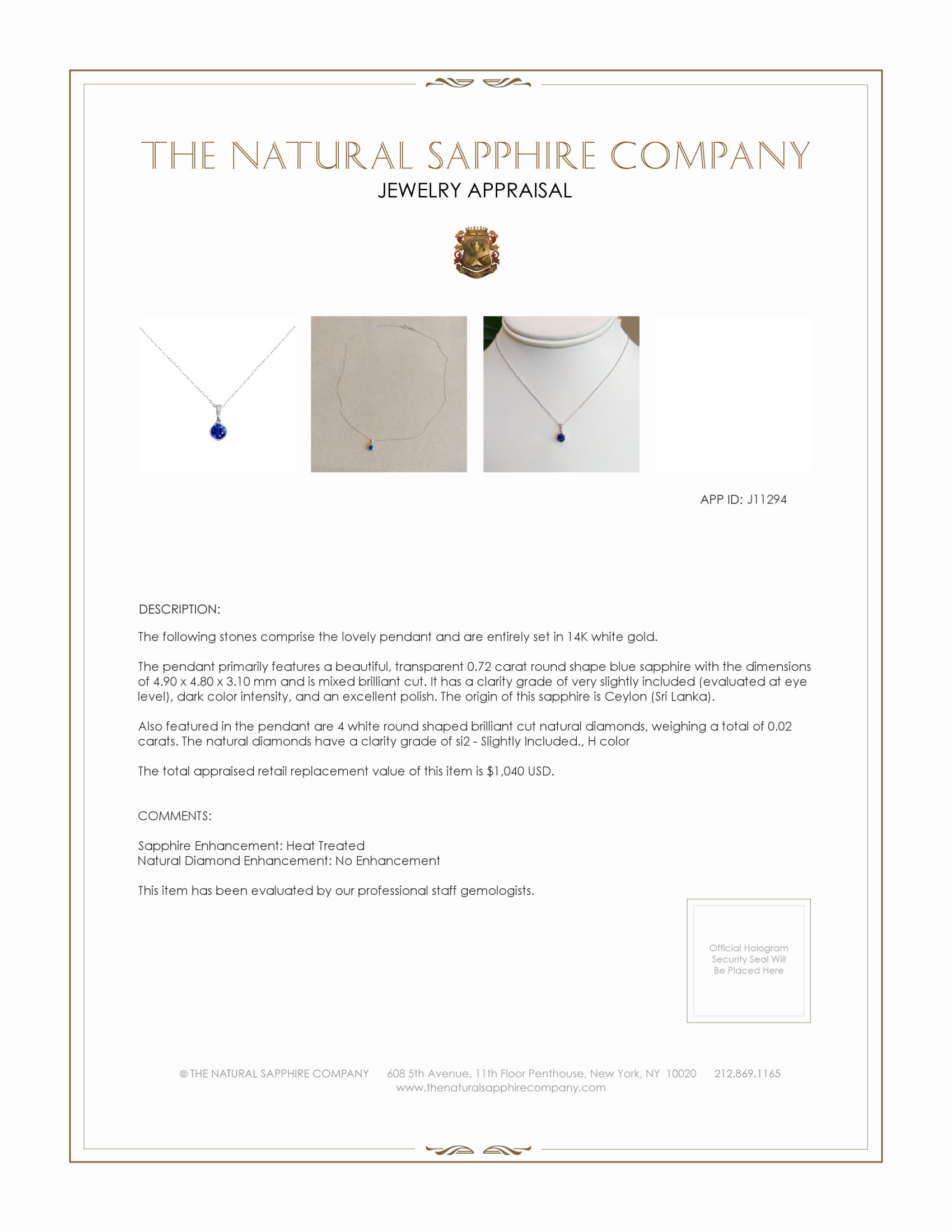 0.72 Ct. Blue Sapphire and Natural Diamond Bezel Pendant, 14K White Gold