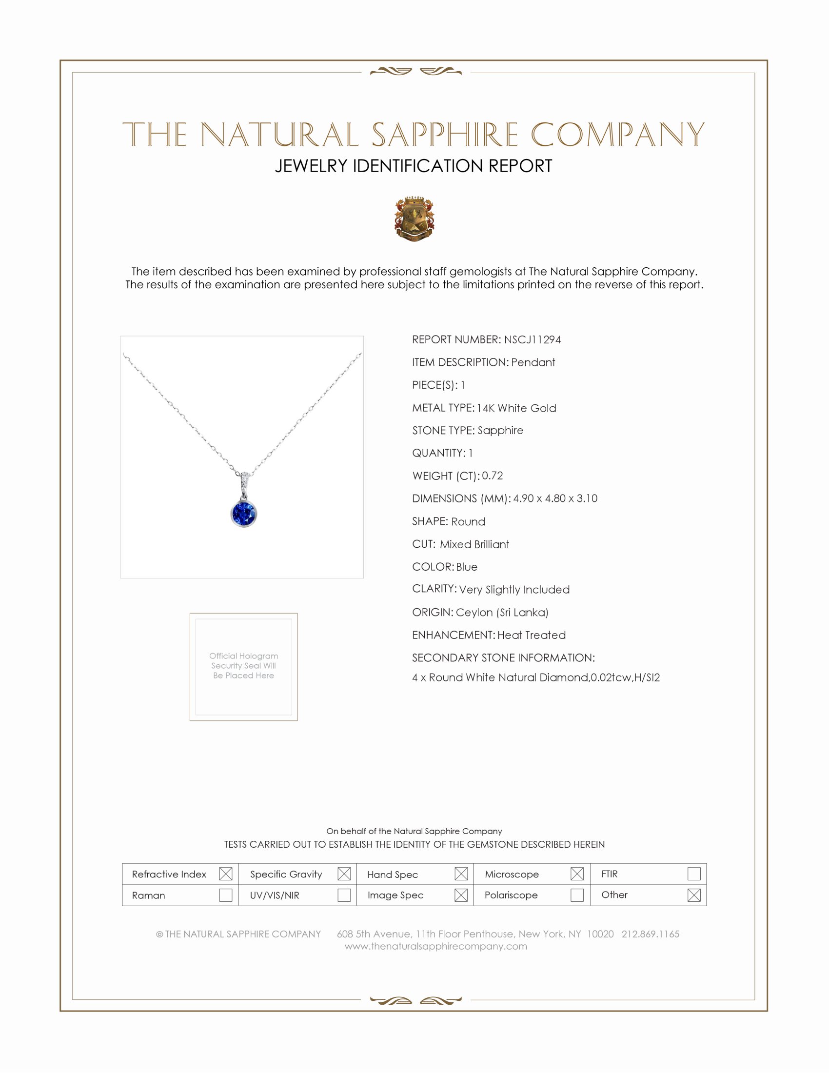 0.72 Ct. Blue Sapphire and Natural Diamond Bezel Pendant, 14K White Gold