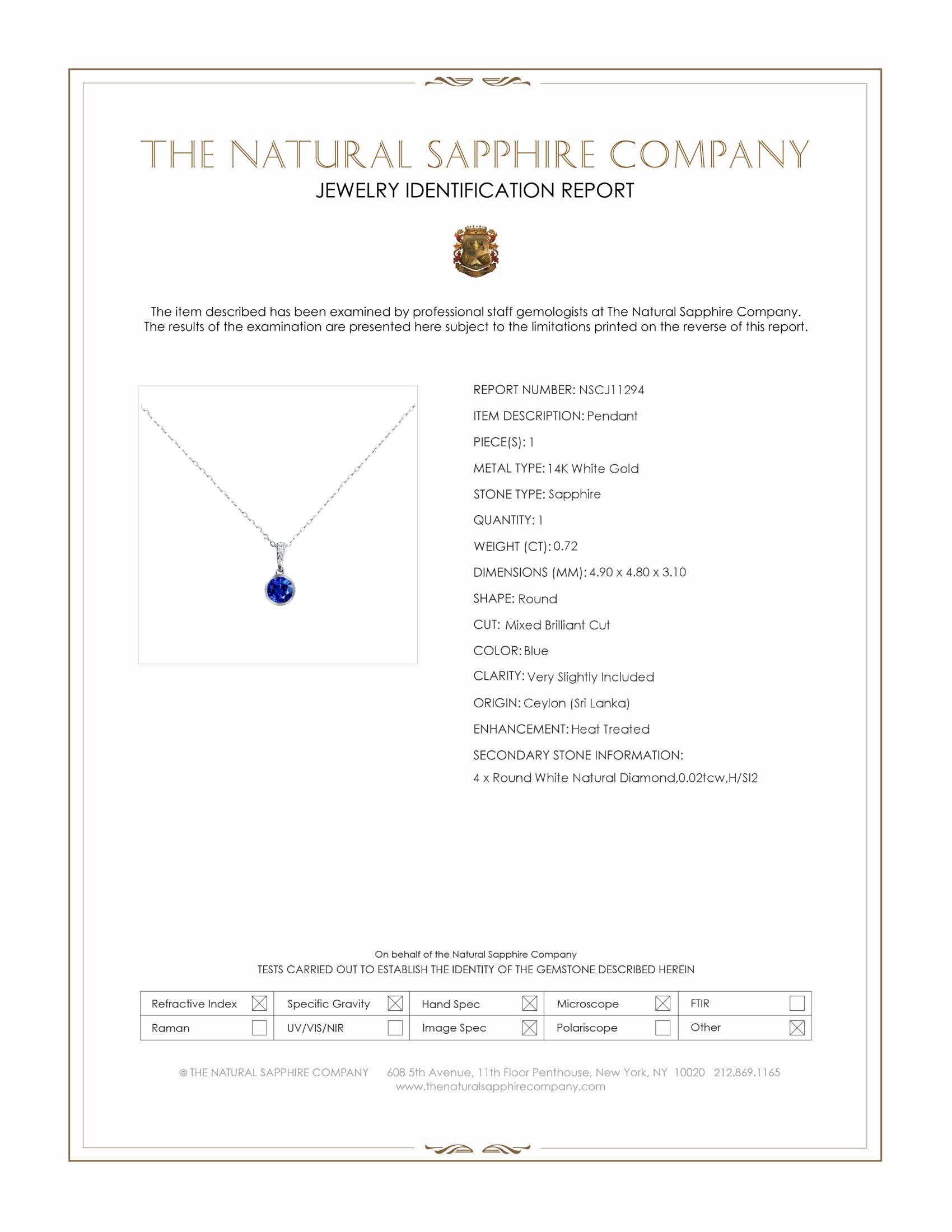 0.72 Ct. Blue Sapphire and Natural Diamond Bezel Pendant, 14K White Gold