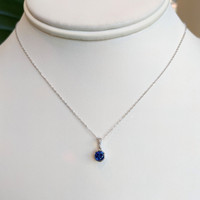 0.72 Ct. Blue Sapphire and Natural Diamond Bezel Pendant, 14K White Gold Image