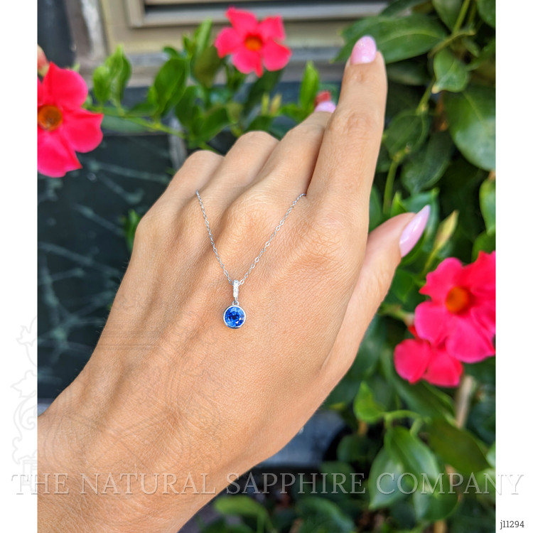 0.72 Ct. Blue Sapphire and Natural Diamond Bezel Pendant, 14K White Gold
