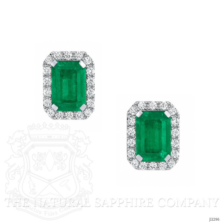 1.11 Ct.Tw. Emerald Natural Diamond Studs Earrings, 14K White Gold