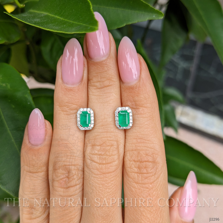 1.11 Ct.Tw. Emerald Natural Diamond Studs Earrings, 14K White Gold