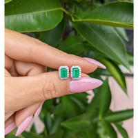 1.11 Ct.Tw. Emerald Natural Diamond Studs Earrings, 14K White Gold Life Style