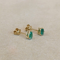 0.78 Ct.Tw. Emerald Studs Earrings, 14K Yellow Gold Life Style