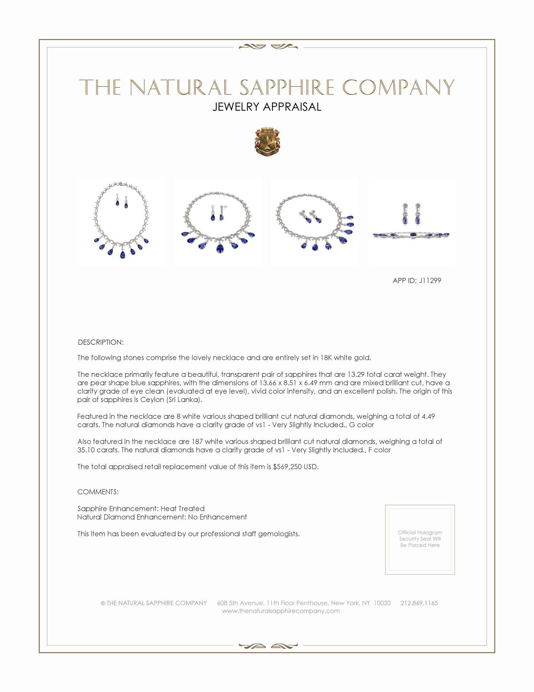 85.03 Ct. Blue Sapphire and Natural Diamond Pave Necklace, 18K White Gold