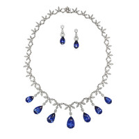 85.03 Ct. Blue Sapphire and Natural Diamond Pave Necklace, 18K White Gold Video