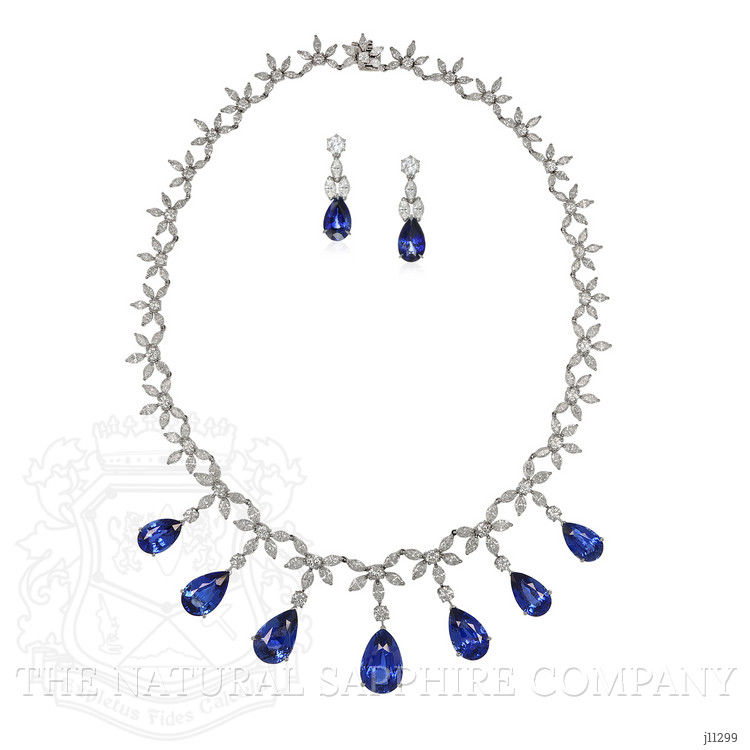 85.03 Ct. Blue Sapphire and Natural Diamond Pave Necklace, 18K White Gold