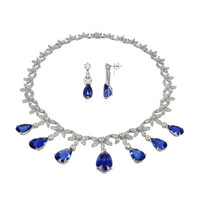 85.03 Ct. Blue Sapphire and Natural Diamond Pave Necklace, 18K White Gold Image