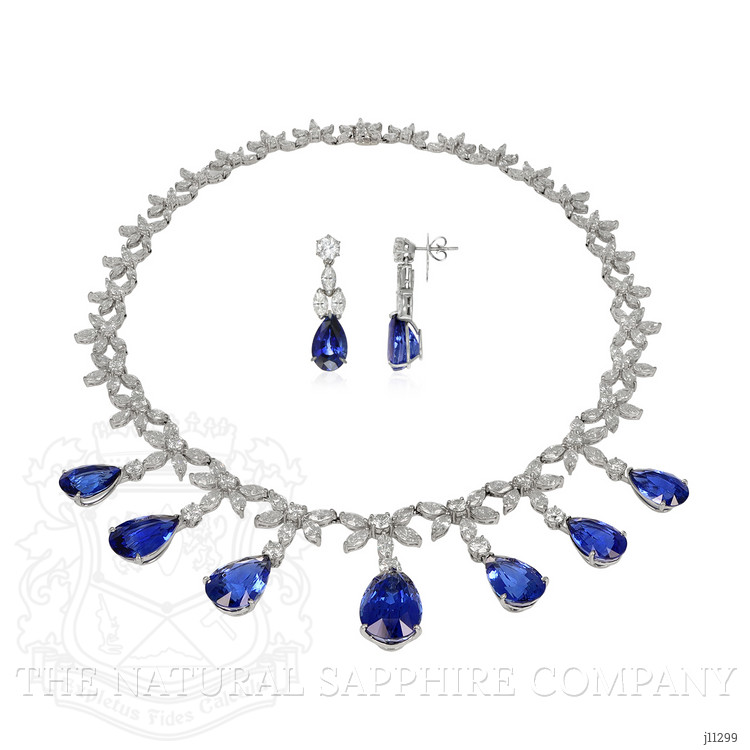 85.03 Ct. Blue Sapphire and Natural Diamond Pave Necklace, 18K White Gold