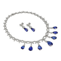 85.03 Ct. Blue Sapphire and Natural Diamond Pave Necklace, 18K White Gold Image
