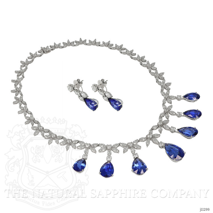 85.03 Ct. Blue Sapphire and Natural Diamond Pave Necklace, 18K White Gold