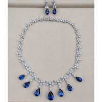 85.03 Ct. Blue Sapphire and Natural Diamond Pave Necklace, 18K White Gold Life Style