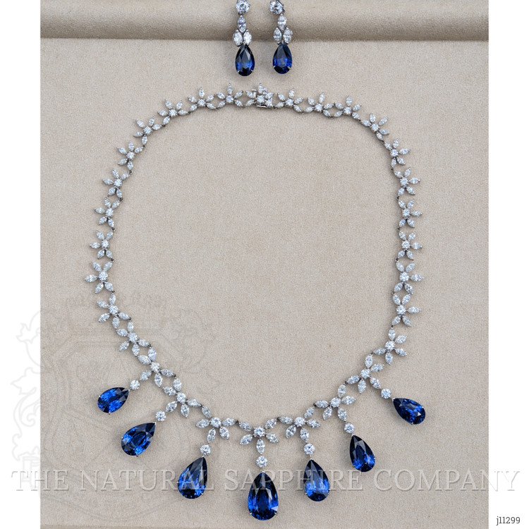 85.03 Ct. Blue Sapphire and Natural Diamond Pave Necklace, 18K White Gold
