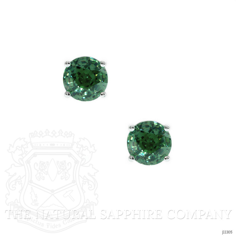 1.95 Ct.Tw. Bluish Green Sapphire Studs Earrings, 14K White Gold