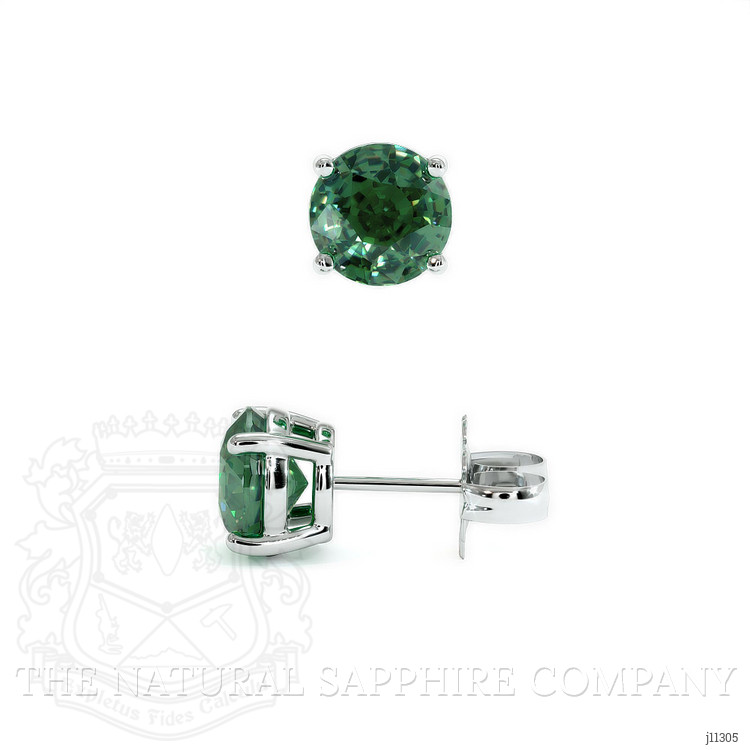 1.95 Ct.Tw. Bluish Green Sapphire Studs Earrings, 14K White Gold