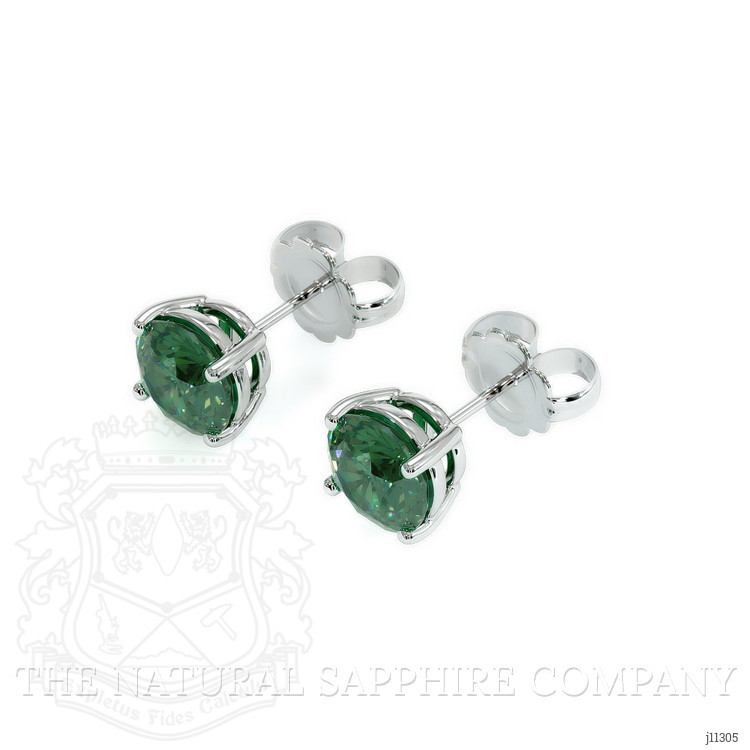 1.95 Ct.Tw. Bluish Green Sapphire Studs Earrings, 14K White Gold