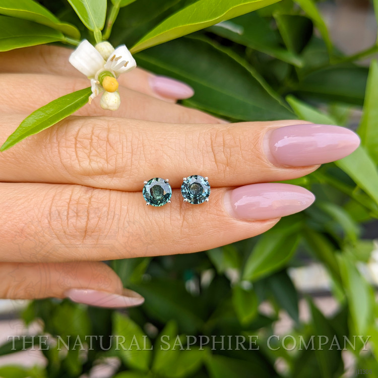 1.95 Ct.Tw. Bluish Green Sapphire Studs Earrings, 14K White Gold