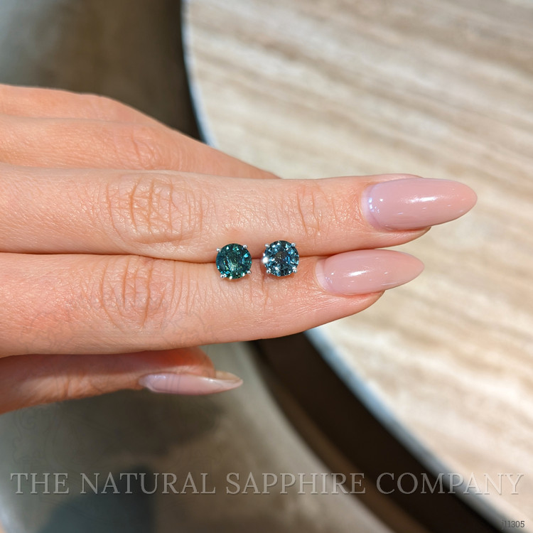 1.95 Ct.Tw. Bluish Green Sapphire Studs Earrings, 14K White Gold