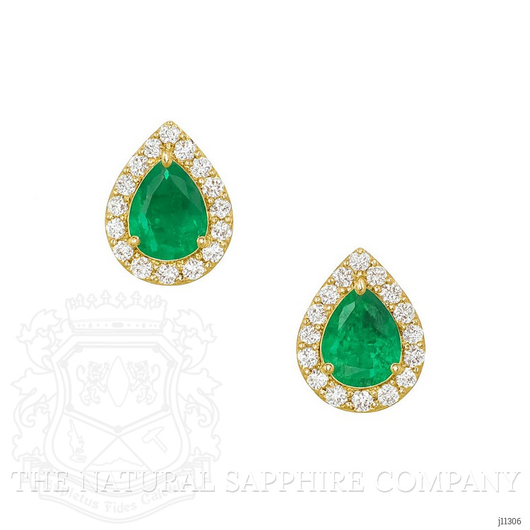 0.27 Ct.Tw. Emerald and Natural Diamond Studs Earrings, 14K Yellow Gold