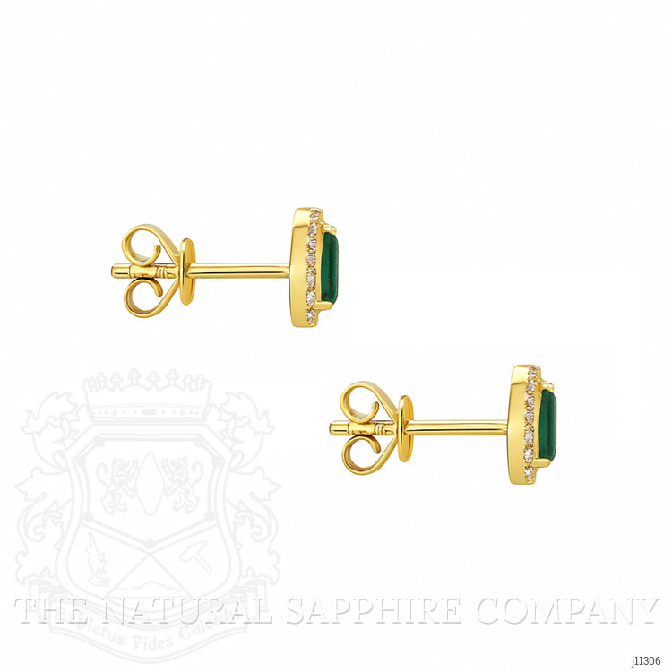 0.27 Ct.Tw. Emerald and Natural Diamond Studs Earrings, 14K Yellow Gold