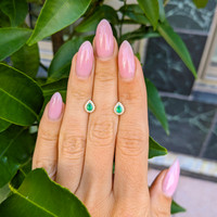 0.27&nbsp;Ct.Tw.Total Carat Weight Emerald and Natural Diamond Studs Earrings, 14K Yellow Gold Life Style