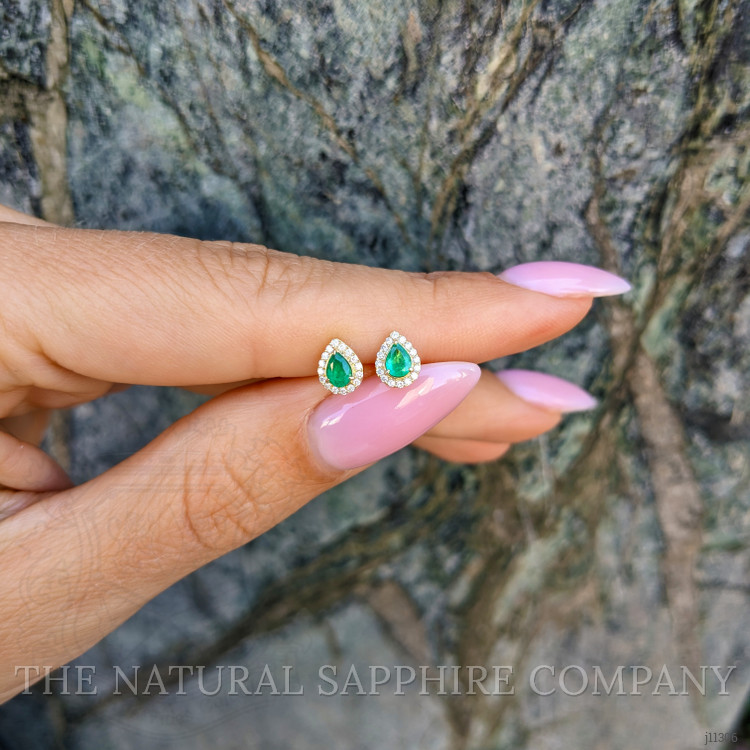 0.27 Ct.Tw. Emerald and Natural Diamond Studs Earrings, 14K Yellow Gold