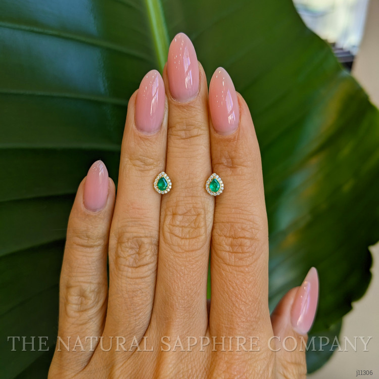 0.27 Ct.Tw. Emerald and Natural Diamond Studs Earrings, 14K Yellow Gold
