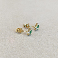 0.27&nbsp;Ct.Tw.Total Carat Weight Emerald and Natural Diamond Studs Earrings, 14K Yellow Gold Life Style