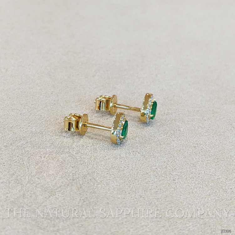 0.27 Ct.Tw. Emerald and Natural Diamond Studs Earrings, 14K Yellow Gold