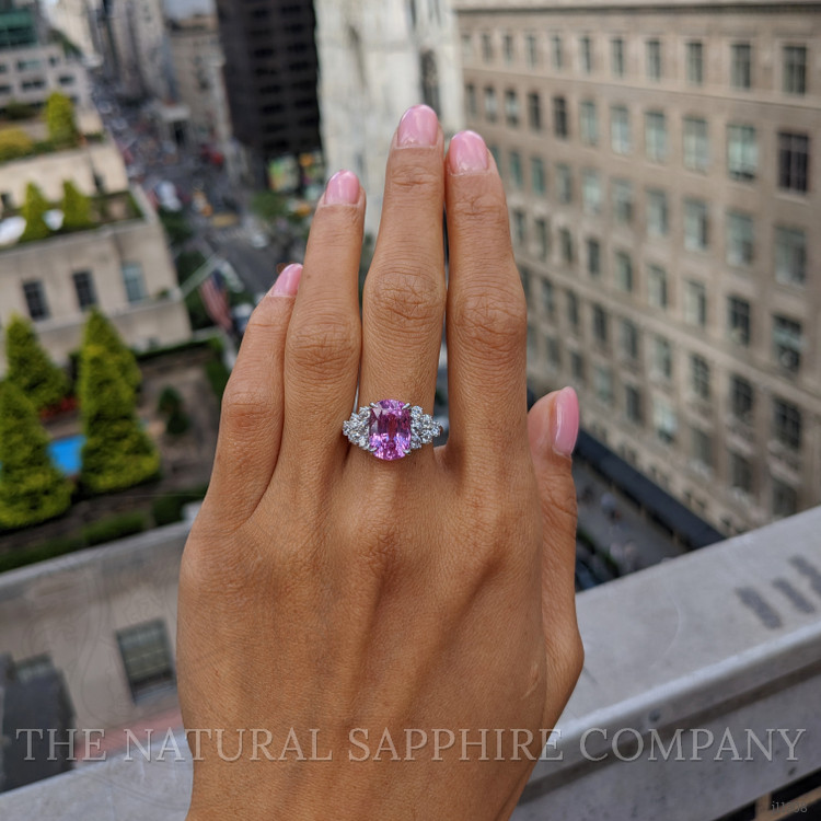 5.47 Ct. Pink Sapphire and Natural Diamond Accent Stones Ring, Platinum 950