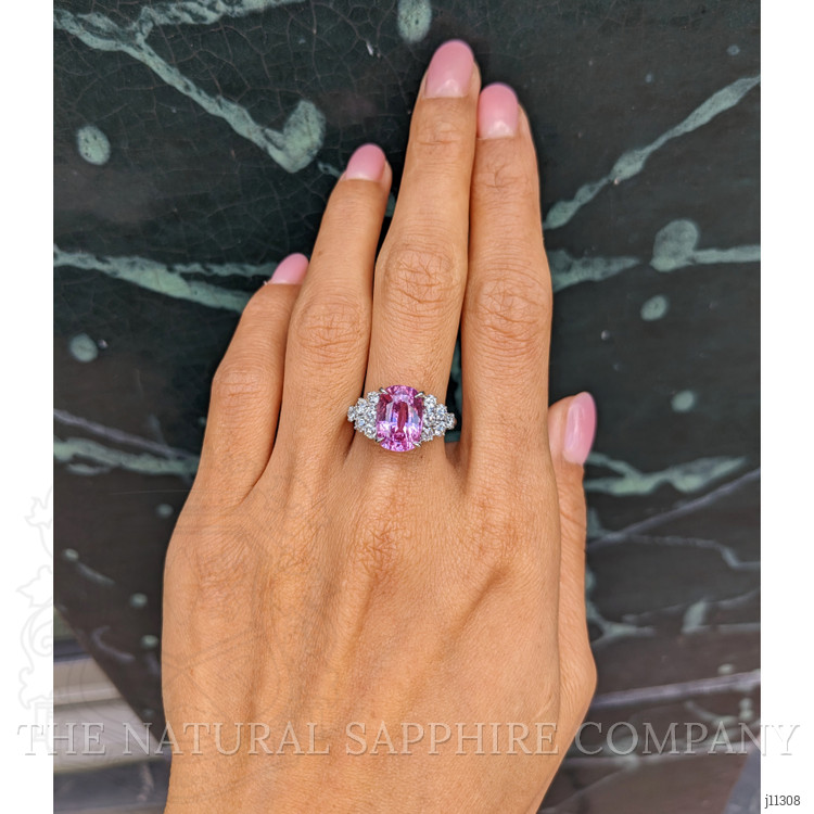 5.47 Ct. Pink Sapphire and Natural Diamond Accent Stones Ring, Platinum 950