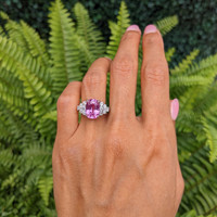 5.47 Ct. Pink Sapphire and Natural Diamond Accent Stones Ring, Platinum 950 Life Style