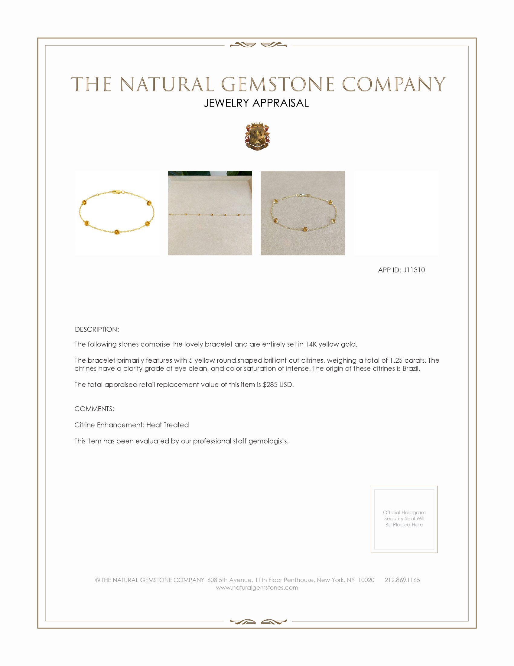 1.25 Ct.Tw. Citrine Tennis/Riviere Bracelet, 14K Yellow Gold