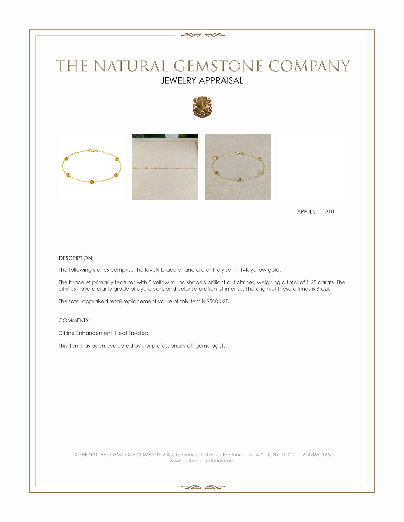 1.25 Ct.Tw. Yellow Citrine Tennis/Line Bracelet, 14K Yellow Gold