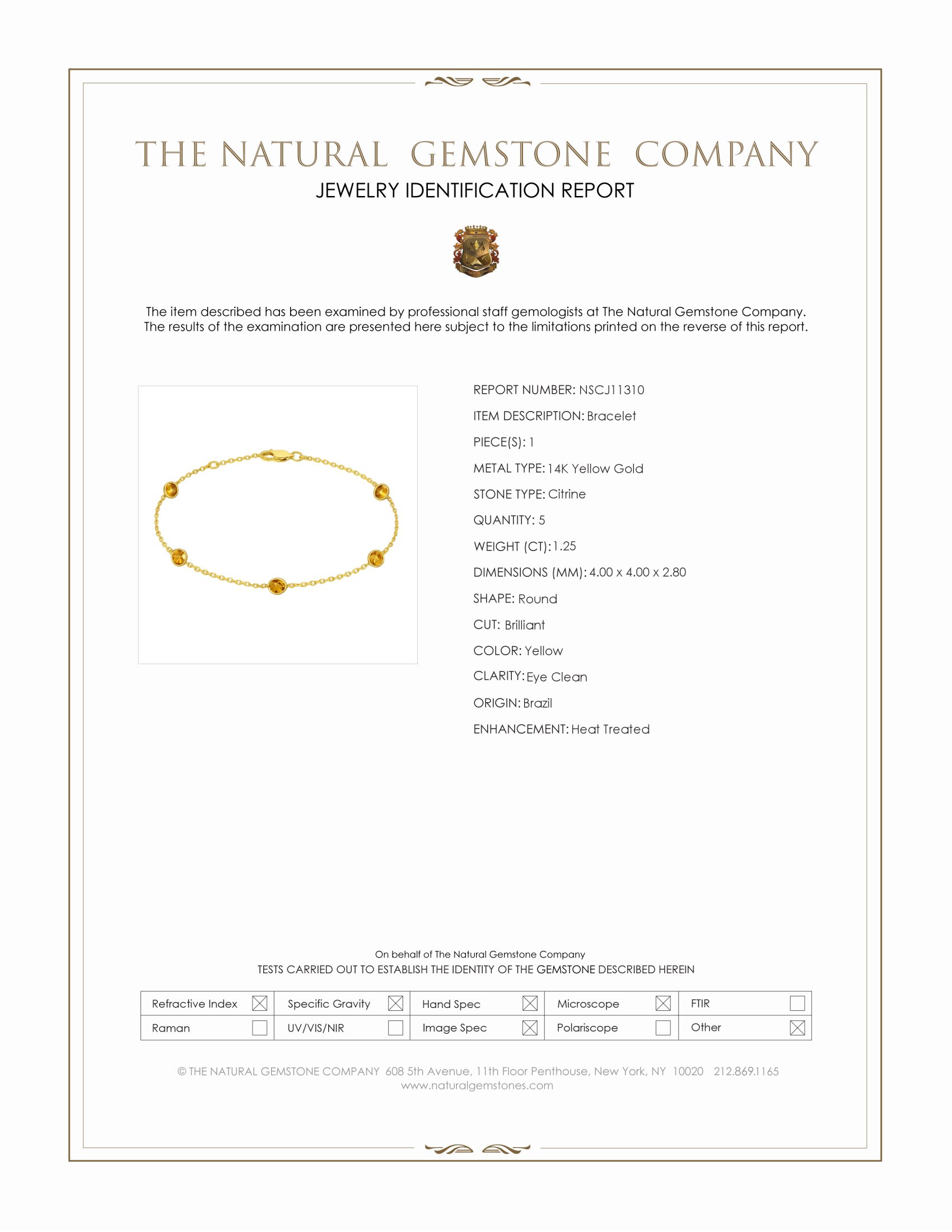 1.25 Ct.Tw. Citrine Tennis/Riviere Bracelet, 14K Yellow Gold