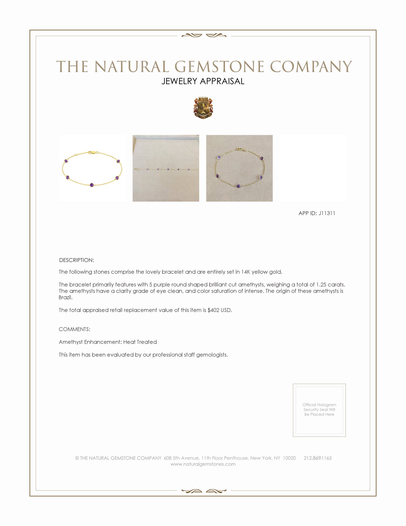 1.25 Ct.Tw. Amethyst Tennis/Riviere Bracelet, 14K Yellow Gold