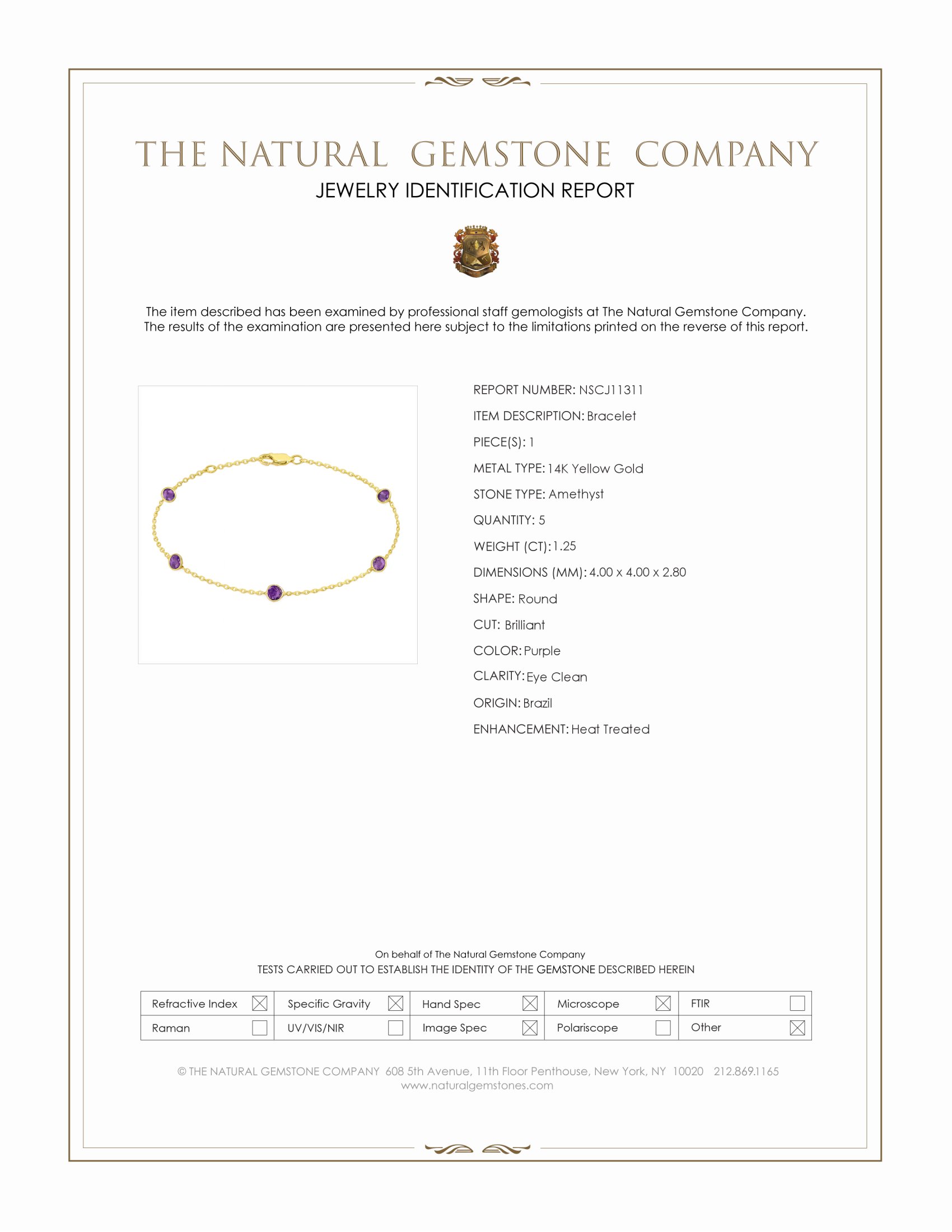 1.25 Ct.Tw. Amethyst Tennis/Riviere Bracelet, 14K Yellow Gold