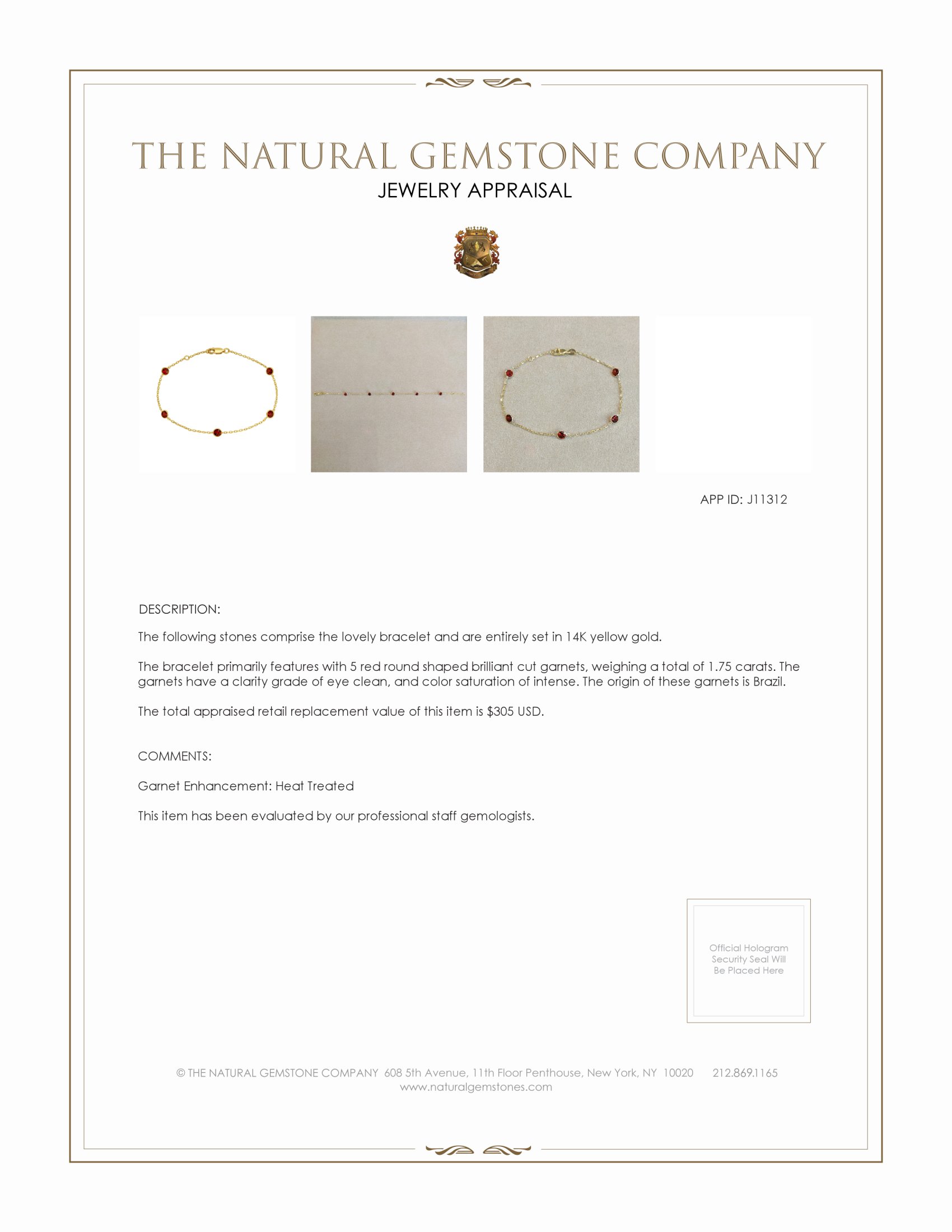 1.75 Ct.Tw. Garnet Tennis/Riviere Bracelet, 14K Yellow Gold