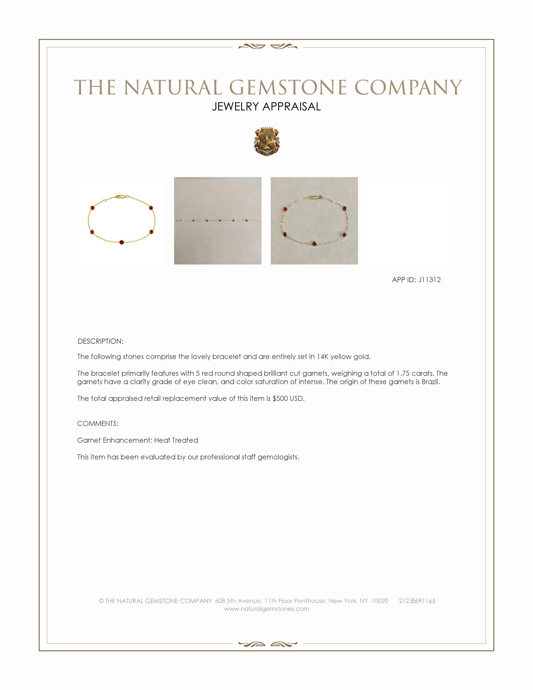 1.75 Ct.Tw. Red Garnet Bezel Bracelet, 14K Yellow Gold