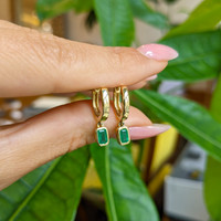 0.51 Ct.Tw. Emerald Bezel Earrings, 14K Yellow Gold Life Style