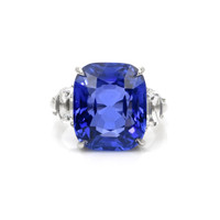 14.01 Ct. Blue Sapphire and Natural Diamond Three Stone Ring, Platinum 950 Video