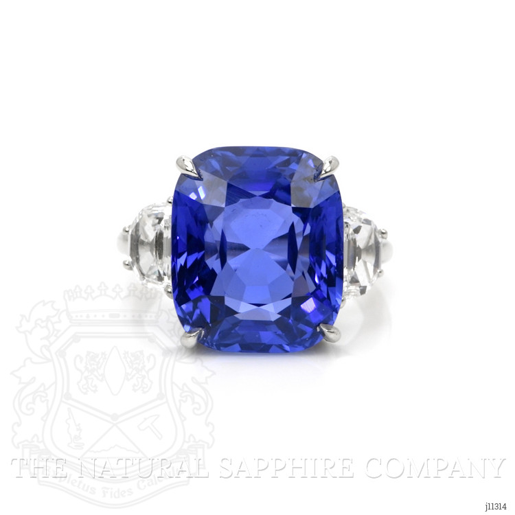 14.01 Ct. Blue Sapphire and Natural Diamond Three Stone Ring, Platinum 950