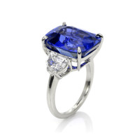 14.01 Ct. Blue Sapphire and Natural Diamond Three Stone Ring, Platinum 950 Image