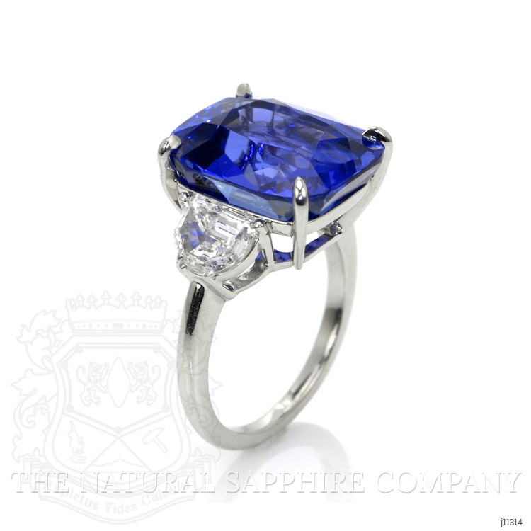 14.01 Ct. Blue Sapphire and Natural Diamond Three Stone Ring, Platinum 950
