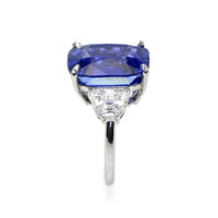 14.01 Ct. Blue Sapphire and Natural Diamond Three Stone Ring, Platinum 950 Image