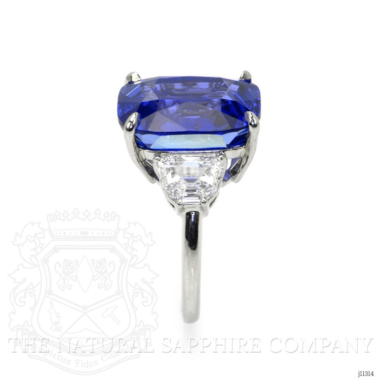 14.01 Ct. Blue Sapphire and Natural Diamond Three Stone Ring, Platinum 950