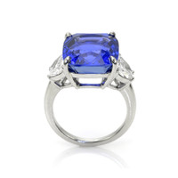 14.01 Ct. Blue Sapphire and Natural Diamond Three Stone Ring, Platinum 950 Image