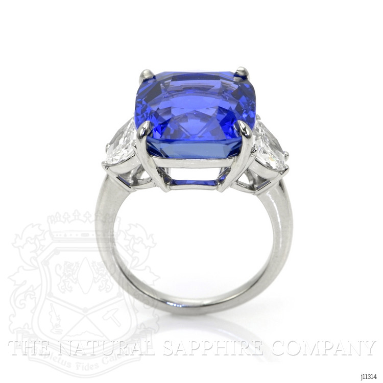 14.01 Ct. Blue Sapphire and Natural Diamond Three Stone Ring, Platinum 950