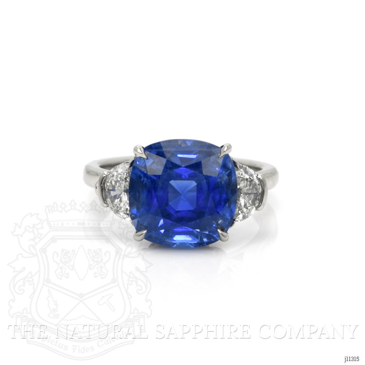 7.60 Ct. Blue Sapphire and Natural Diamond Three Stone Ring, Platinum 950